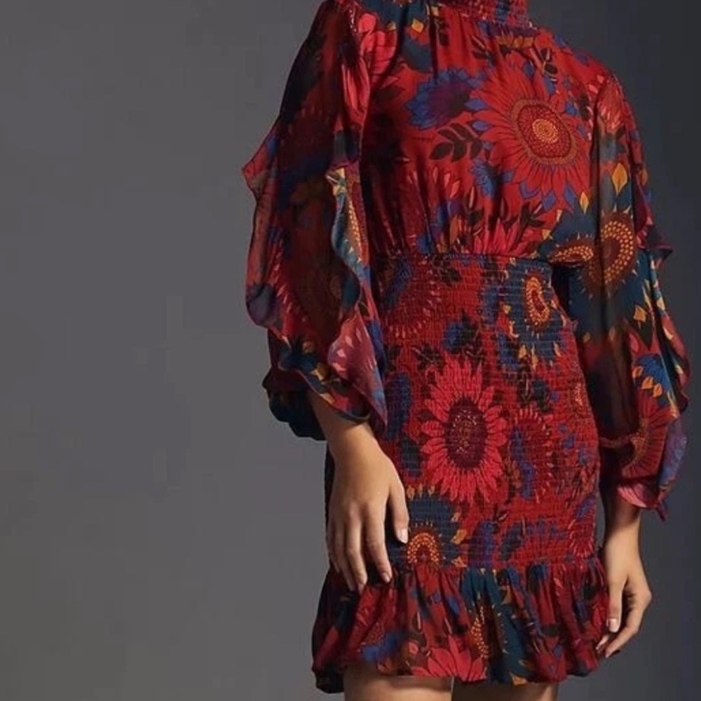 Farm x Anthropologie Smocked Mini Dress Size Large